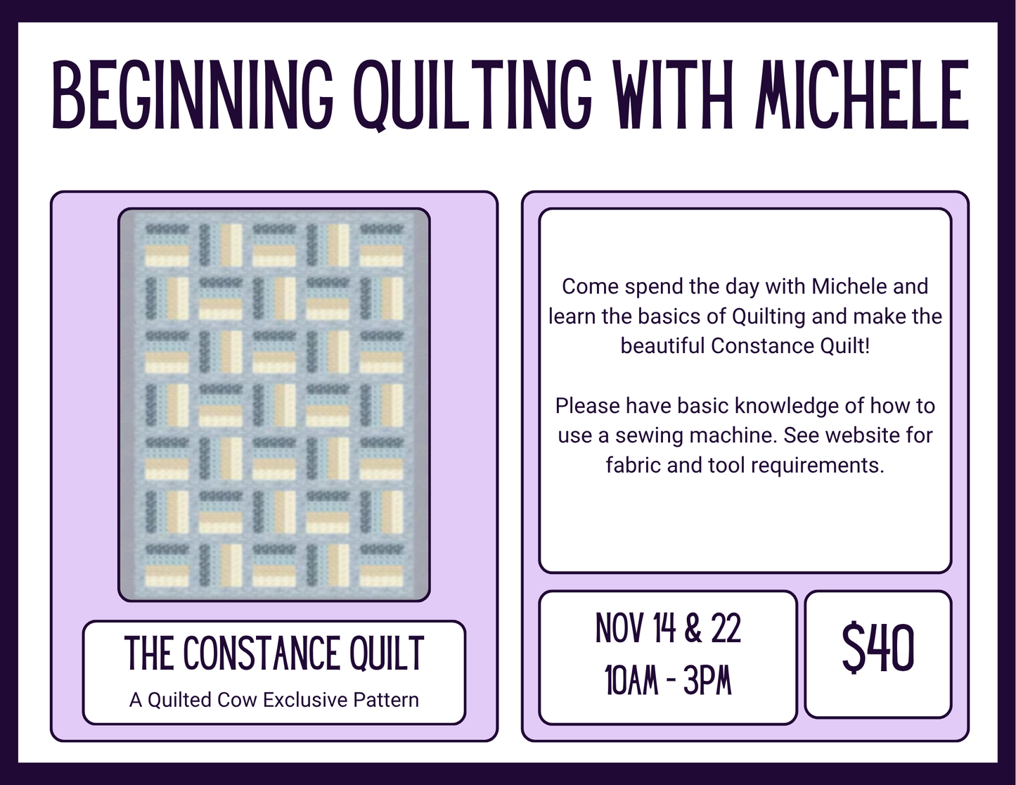 November Beginning Quilting with Michele