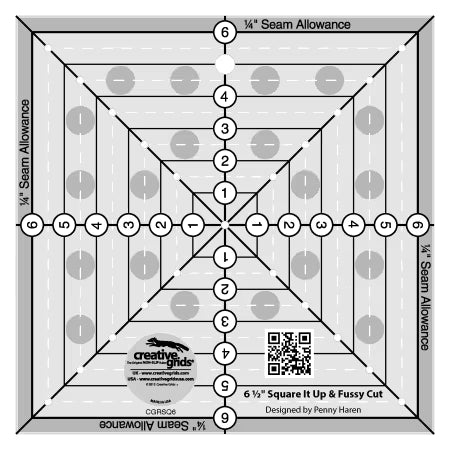 Creative Grids Quilt Ruler 6-1/2in Square It Up or Fussy Cut Square # CGRSQ6