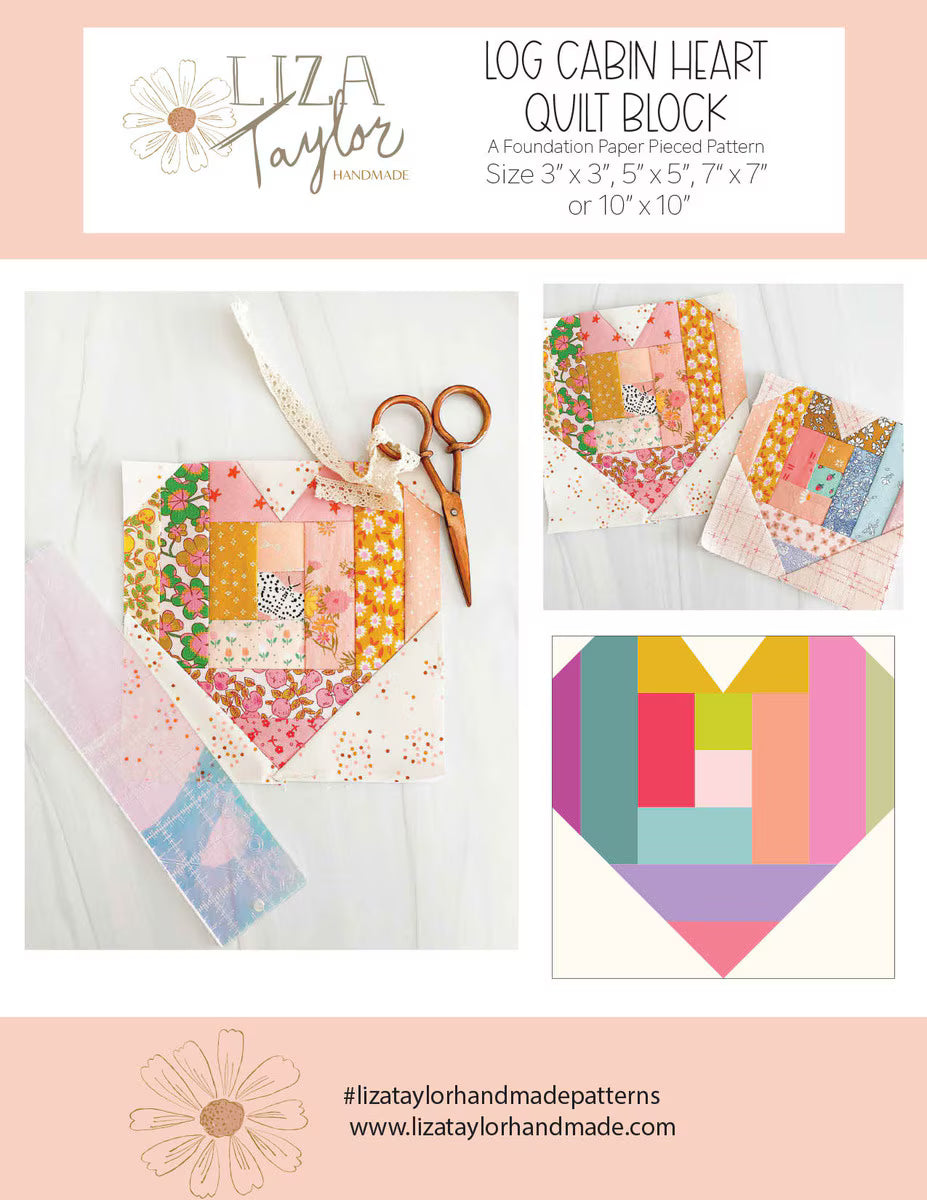 Log Cabin Heart Quilt Block Pattern